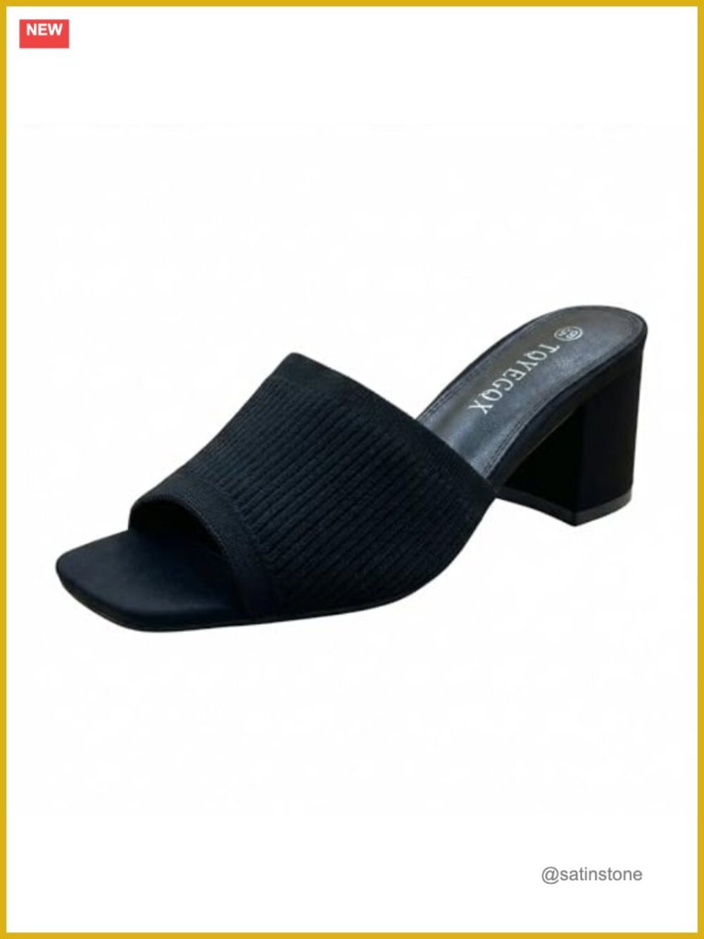 Women's Comfortable Heeled Mules Square Open Toe Chunky Block Low Heel Slip On